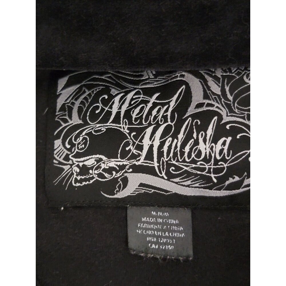 Metal Mulisha Womens Gray Hoodie Sweatshirt V-Neck Skull Graphic Size M - Picture 4 of 5